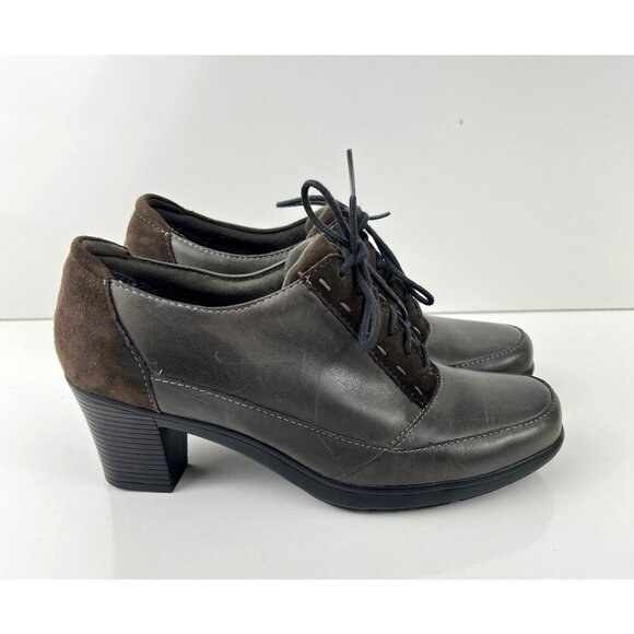 Clarks Bendables Womens Gray Oxford Heels Size 8 M Leather/Suede - Picture 1 of 8